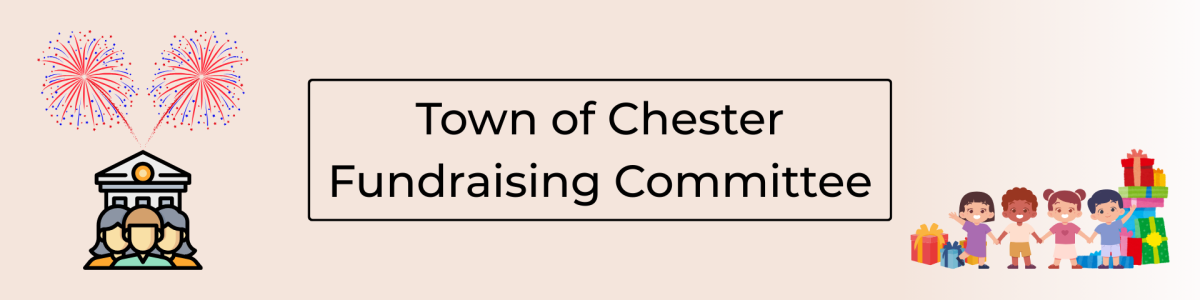 Banner containing an drawing of people in front of a government building with fireworks over head. Additionally, there is a drawing of children surrounded by gifts.